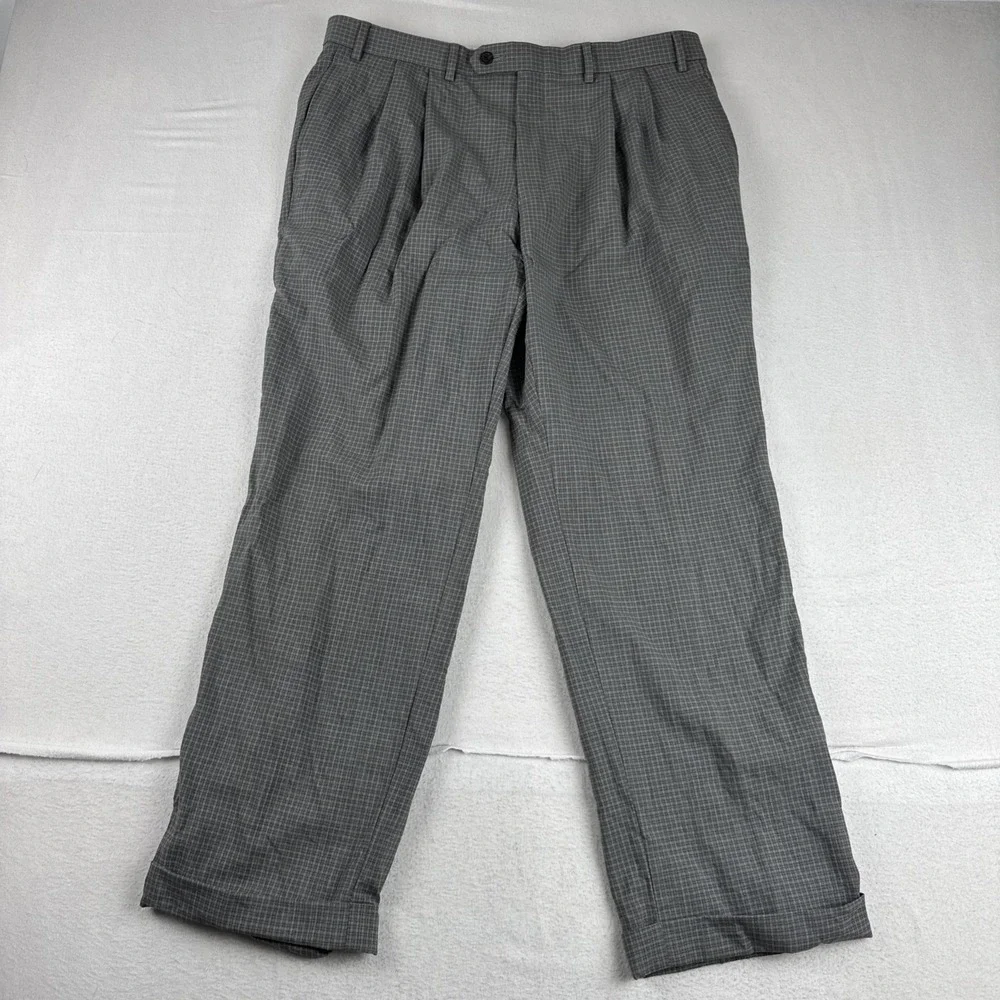 Lauren Ralph Lauren Total Comfort Wool Pants fits 35*28 Microplaid Cuffed gray